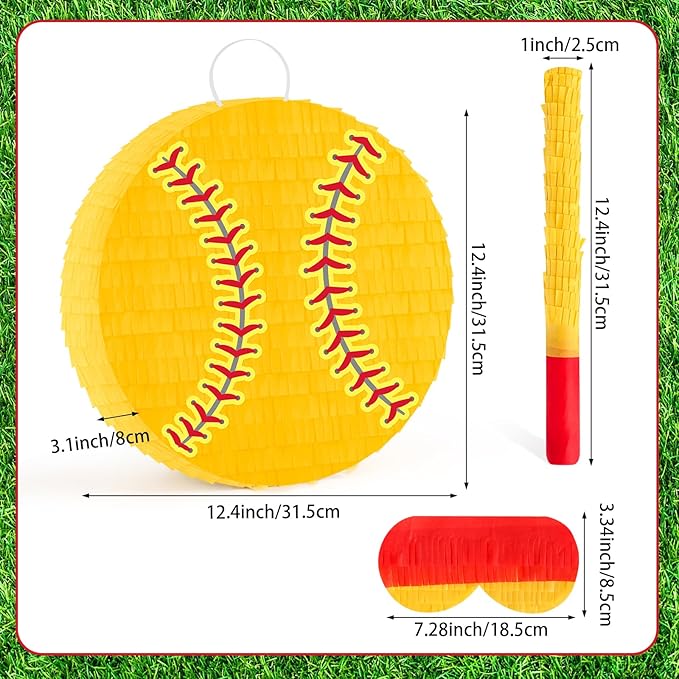 Hooqict Softball Pinata with Blindfold and Bat Stick Softball Birthday Party Decorations for Sports Day Party Supplies School Classroom Activities