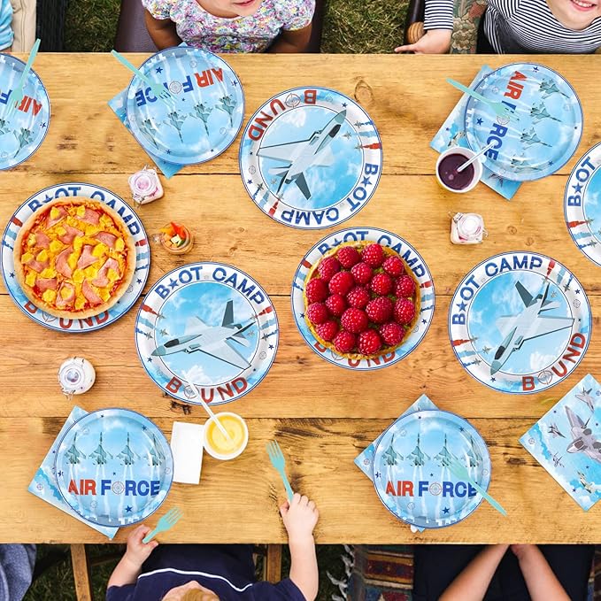 96Pcs Air Force Party Decorations Airplane Aviation Plates and Napkins Army Boot Camp Themed Disposable Paper Tableware Set for AirForce Pilot Birthday Patriotic Party Supplies Serves 24