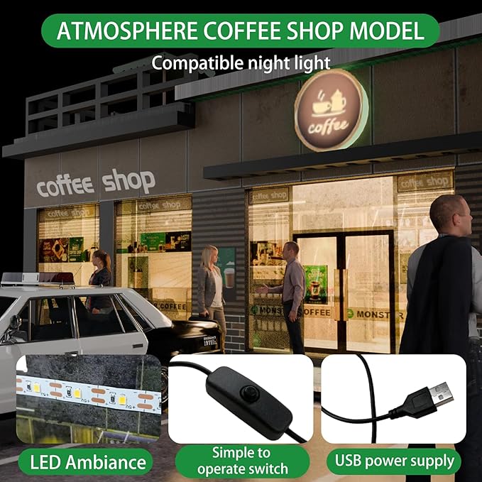 1/64 Model Car Display Shop Case for Adults, Premium in-House-Design Scale Diecast Parking Garage for Toy Cars, Toys Car Garage, Scenic Diorama Display Car Park with ith LED Lamps, Gifts for Men