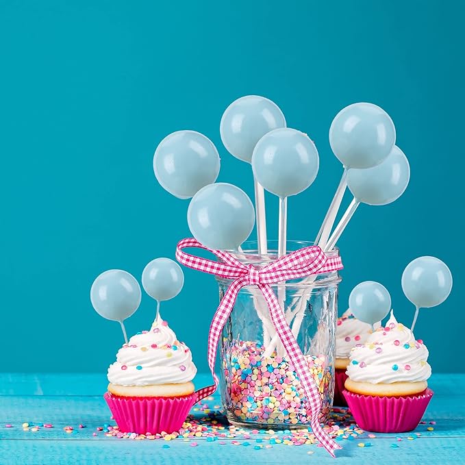 Gyufise 30Pcs Balls Cake Topper DIY Cake Insert Toppers Ball Cake Picks Cupcake Topper for Birthday Party Baby Shower Wedding Cake Decoration Blue
