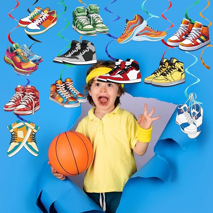 24Pcs Sneaker Hanging Swirls, Sneaker Party Decorations, Sneaker Shoes Ceiling Swirls Streamer Decorations for Sport Shoes Birthday Baby Shower Decor Supplies