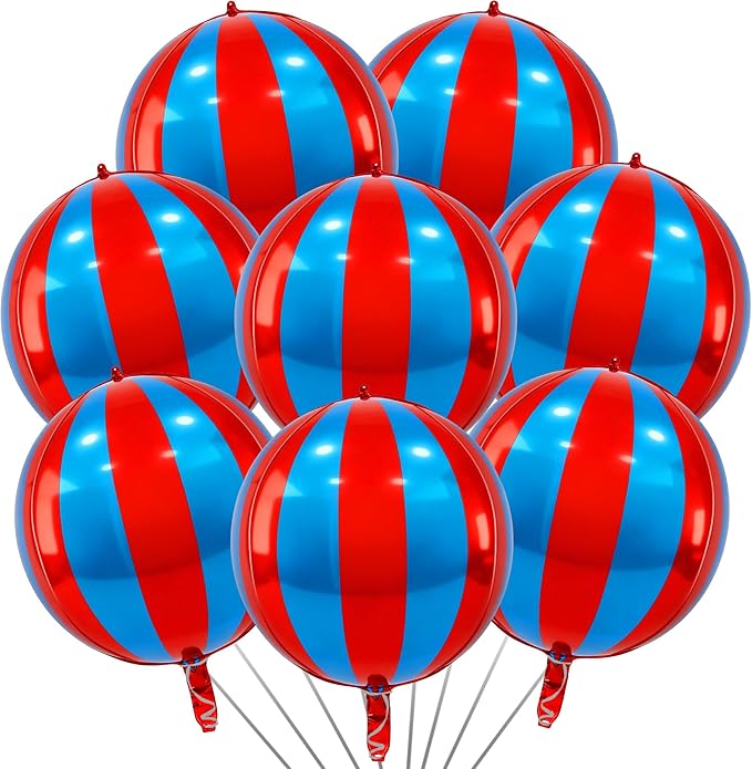TONIFUL 8Pcs 22Inch Large Red Blue 4D Giant Round Foil Balloon 4D Metallic Mylar Sephere Balloons for Christmas New Year Birthday Party Graduation Wedding Bridal Shower Decoration Supplies