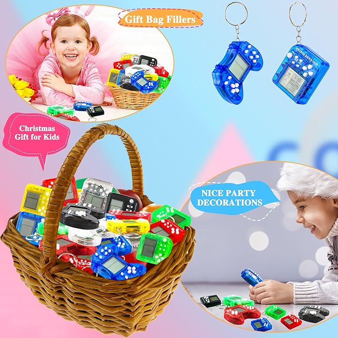12 Pcs Video Game Keychain Mini Video Game Multicolors Handheld Games Key Chain for School Birthday Party Favor Supplies (Color Style 1)