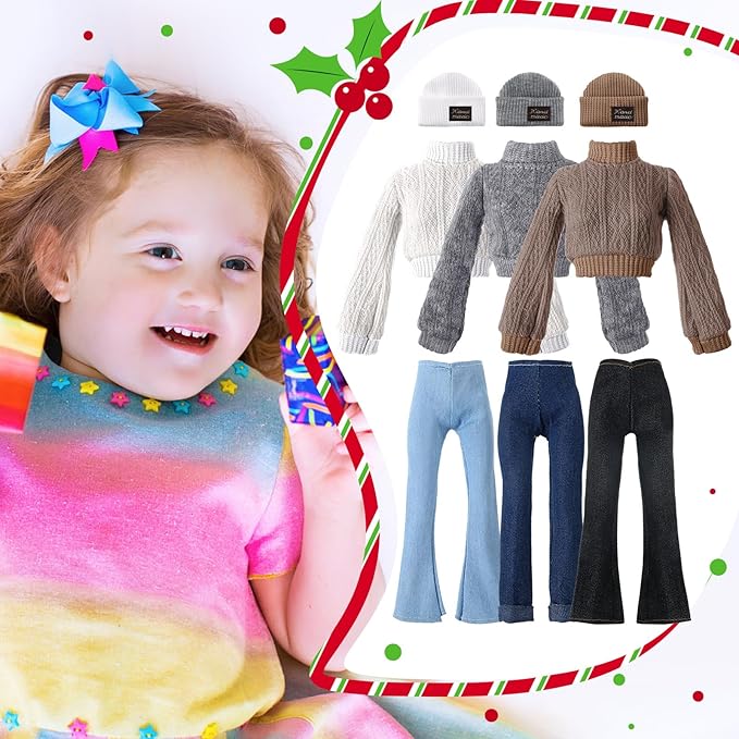 6 Pcs Winter Doll Clothes 11.8 Inch Fashion Doll Accessories Set Sweaters Denim Pant Clothing Sweet Outfits for Winter Spring Party Birthday Gift