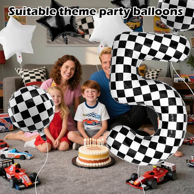 40 Inch Checkered Number Balloons 5 Black and White Foil Balloon for Girls & Boys Racing Car Theme Birthday Party Decorations, Party Supplies & Favors(Number 5)