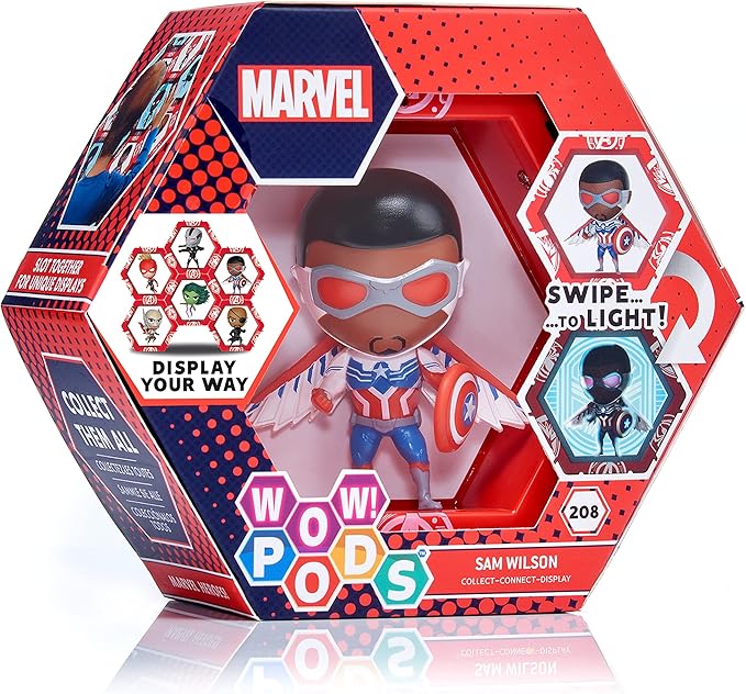 Wow! PODS Marvel Avengers Collection - Sam Wilson | Superhero Toys Light-Up Bobble-Head Figure | Official Marvel Collectable Toys & Gifts | Number 208 in Series