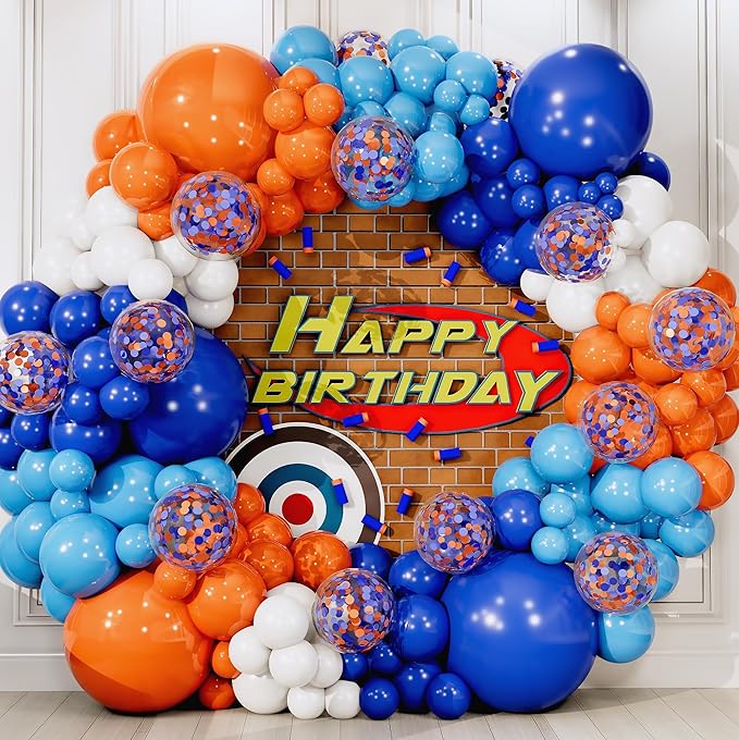 ALL-IN-1 Blue and Orange White Balloons Arch Kit & Garland – Small and Large White Oranges & Blues Balloons – Orange and Blue Party Decorations & Supplies for Birthday Party, Nerf, Blippi, Graduation