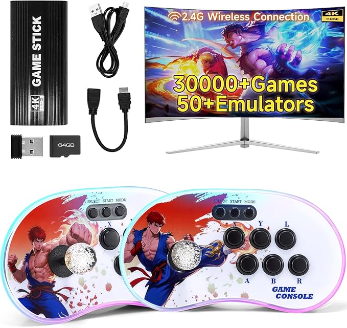 A16 Retro Game Console - Support and Wireless Connection,30000 in Classic Games,Two Separate 3D joysticks,Plug and Play 4K HD HDMI TV Game Stick Birthday Gifts for Boys and Girls