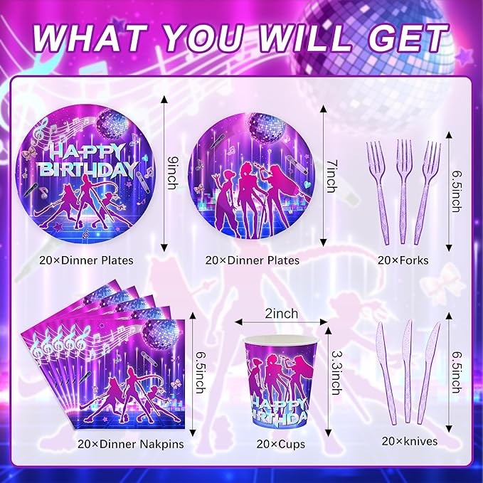 120 Pcs Music Dance Party Supplies And Tableware Including 20 Plates 20 Paper Cups And 20 Music Dance Themed Party Decorations Napkins
