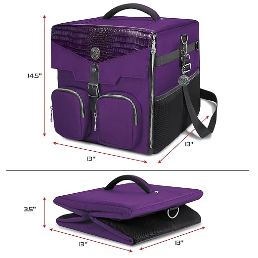 ENHANCE Board Game Shoulder Bag - Collector's Edition Board Game Storage with Shoulder Strap and Accessories Pockets for Dice, Cards, More - Reinforced Carrier Protects Tabletop Games (Dragon Purple)