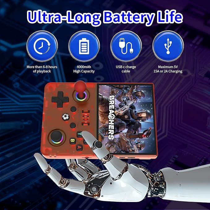 Newest R36MAX Ⅱ 4.5 Inch Retro Handheld Game Console, 720x720 IPS HD Screen, 128G Built-in 22000+ Classic Game, Portable Open Source Linux System, 4000mAh Battery with Arcade Joysticks (Red)
