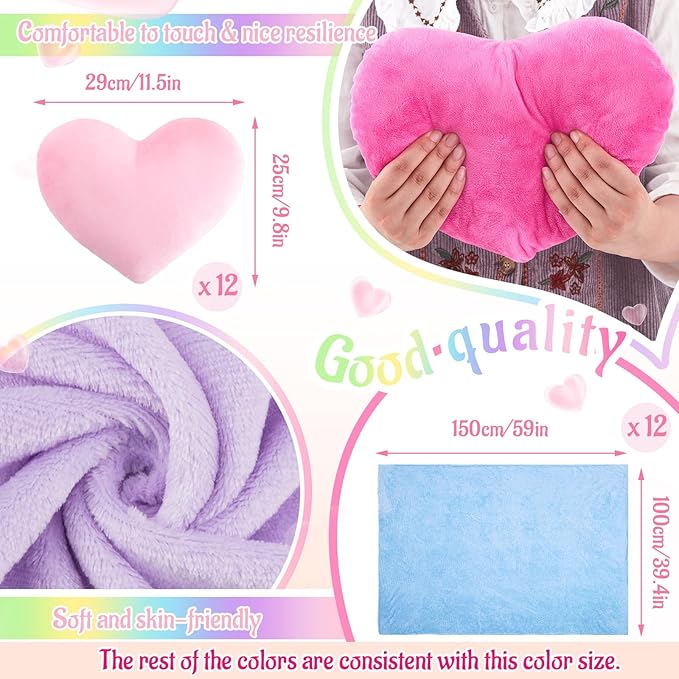 72 Pcs Sleepover Party Supplies for Girl Spa Slumber Birthday Favors Throw Blanket Pillow Eye Mask Headband Scrunchies (Solid Color,Multicolor)