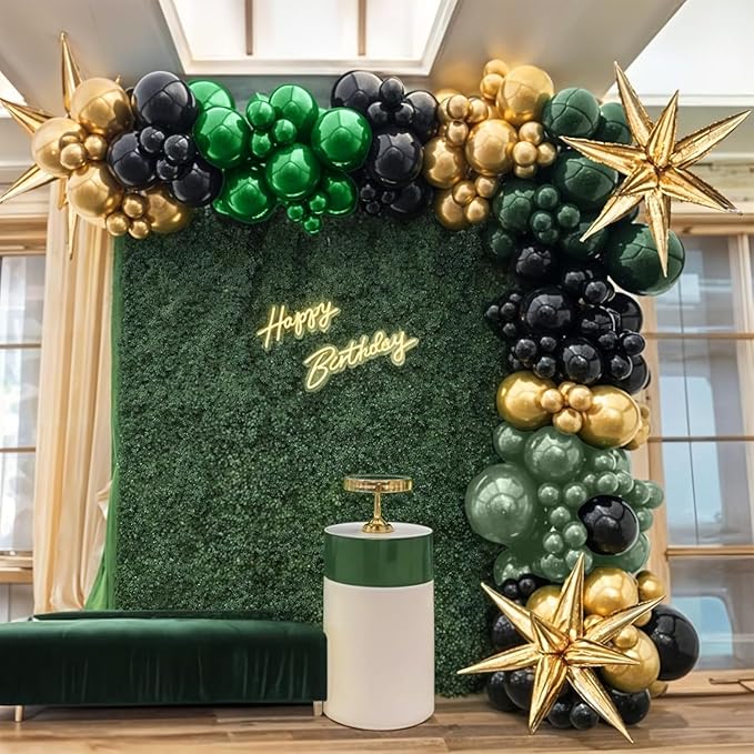 Green and Brown Balloon, 60Pcs 12Inch Dark Green Black Metallic Gold Latex Balloon, Metallic Avocado Tan Chrome Gold Balloons for Camo Camping Game Army Jungle Safari Theme Birthday Party Decor