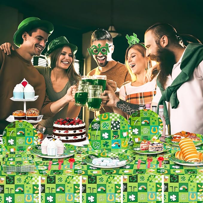 180Pcs St Patricks Day Party Supplies Paper Plates and Napkins Serve 60 Disposable Tableware Set for Birthday Party Decorations Game Day Family Holiday Sports Events