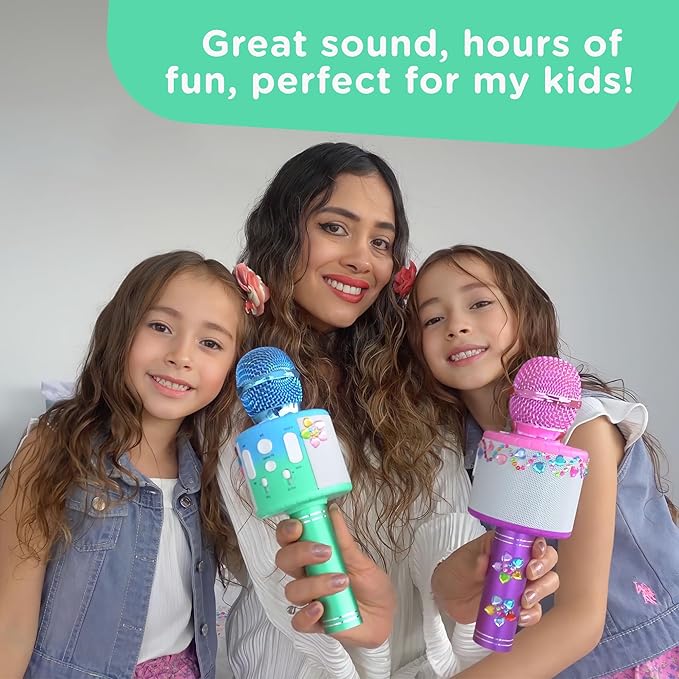 Move2Play, Kids Karaoke Microphone | Includes Stickers & Bluetooth | Kids Birthday Gift | Toy for All Ages 2, 3, 4, 5, 6+ Year Old Girls, Boys & Toddlers (Blue/Green)