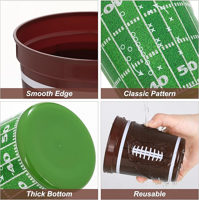 Kochorie 48 Pcs Reusable Football Plastic Cups 16 Oz Thick Cocktail Drink Cup Bulk Football Stadium Cups for Tailgate Football Theme Party Favor Birthday Event Game Day Supplies Decoration