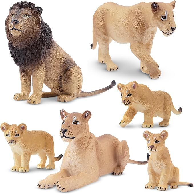 Toymany 6PCS Realistic Lion Figurines with Lion Cubs, 2-5" Wild Life Jungle Animals Figures Family Set Includes Baby Lions, Educational Toy Cake Toppers Easter Birthday Gift for Kids Toddlers