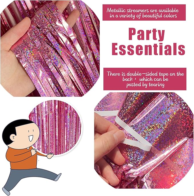 3 Pack Pink Backdrop Party Decorations Tinsel Curtain Party Backdrop Foil Fringe Birthday Decorations Photo Booth Streamer Backdrop Pink Theme Bachelorette Valentines Party Decorations