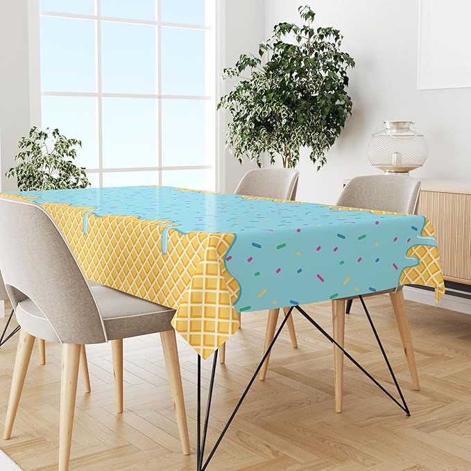 2 Pack Ice Cream Tablecloth for Party Supplies, 108x54 Inch Sweet Dessert Theme Disposable Plastic Table Cover for Kids Birthday, Summer Party Decor for Girls and Boys