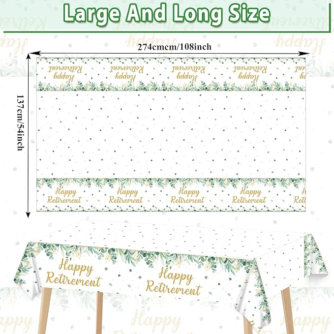 3Pcs Sage Green Retirement Party Supplies Greenery Happy Retirement Party Tablecloths Gold Green Going Away Parties Decorations Table Covers for Men Women Coworker Goodbye Parties Favors 107 x 54 Inch