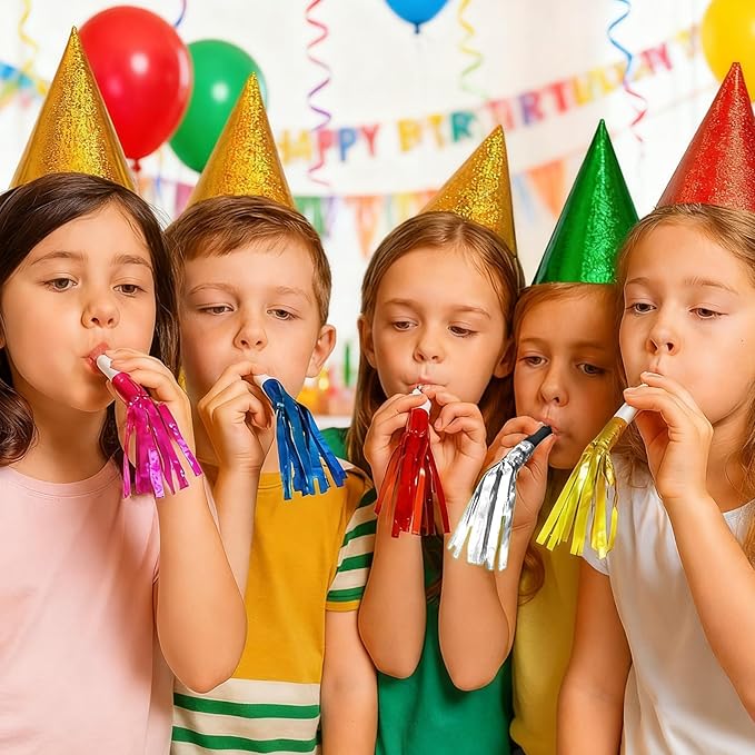 Silver New Years Noise Makers 24 PCS NYE Party Blowers Blowouts New Years Eve Games Favors Supplies Birthday Pep Rally for Adult Prank Graduation Sporting Events Horns Noisemakers Accessories
