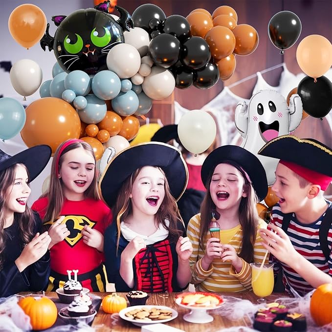 Halloween Balloon Arch Kit,120PCS Halloween Sand White Black Orange Blue Balloon, Ghost Foil Ballons for Halloweenday Party Decorations BOO Party Supply Birthday,Baby Shower