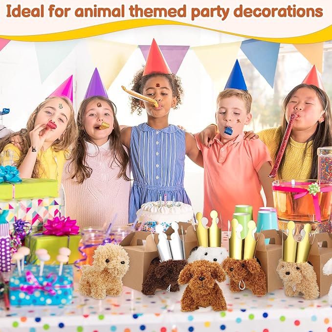 100 Pcs Adopt A Puppy Party Favors, Include 20 Foldable Puppy Boxes 20 Mini Stuffed Dogs 20 Birthday Hats 20 Greeting Cards 20 Stickers for Adopt A Dog Party