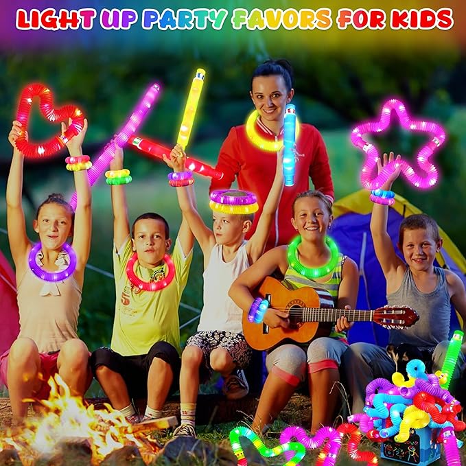 24 Pcs Large Glow Sticks for Kids,Christmas Light Up Pop Tubes Party Favors,Valentine Glow In The Dark Bulk Toys Classroom Supplies,Led Necklace Goodie Bag Stocking Stuffers Decor for Camping Dance