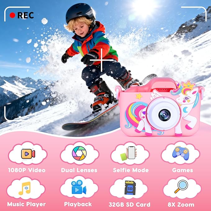 Kids Camera Toys for 3-12 Year Old Boys Girls,Toddler Camera 1080P Birthday Christmas Gifts for Grandkids,Toys for 4 5 6 7 8 9 10 11 Year Old Kids with 32G SD Card
