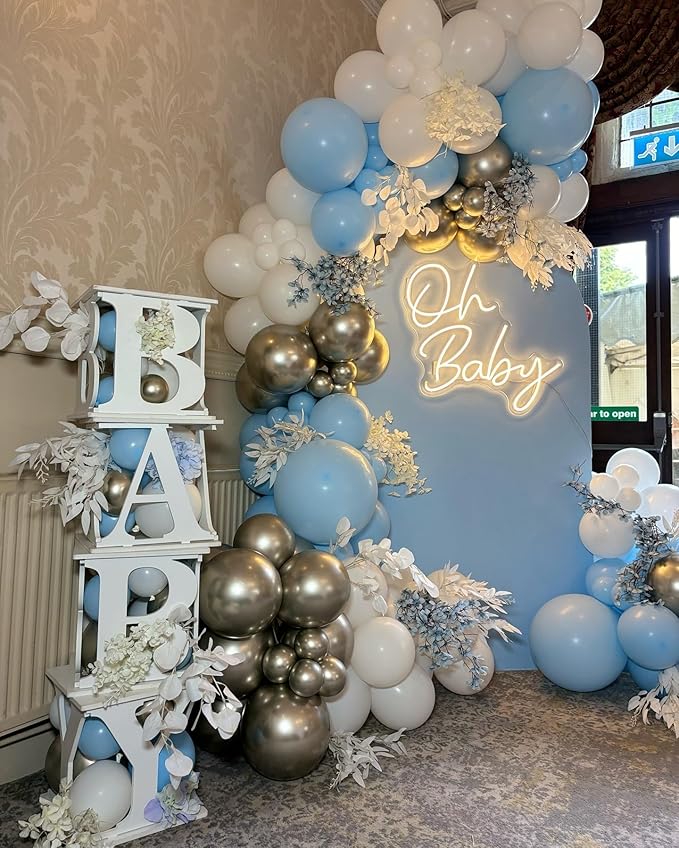 Paready Blue Balloons Set, 50 Blue & Gold Balloons, 12 Inch Metallic Blue & Gold Confetti for Boys Birthday, Boho Wedding & Graduation