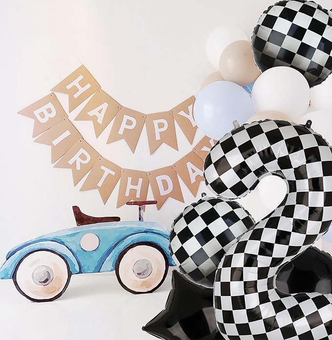 40 Inch Checkered Number Balloon 2 Black and White Two Fast Race Car Birthday Balloons Baby Hippie Smile Party Shower Boys 2nd Birthday Race Car Theme Party Decor Supplies 5 Pcs