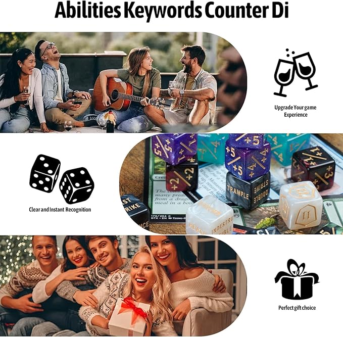 60 PCS MTG Dice Counters Keyword Counters Life Counter 1/+1 counters Commander Buff Tokens 6 Sided Dice Set for MTG, TCG, Card Games Accessories