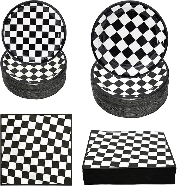 180Pcs Race Car Party Supplies Paper Plates and Napkins Serve 60 Disposable Tableware Set for Birthday Party Decorations Game Day Family Holiday Sports Events