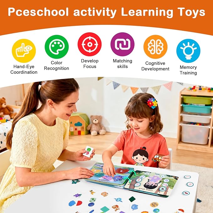 NAHSHON Small Montessori Busy Book for Toddlers 2-5, 12 Themes Preschool Learning Activities Educational Sorting Toys for Kids 3 Year Old, Autism Sensory Fine Motor Matching Games for Toddlers