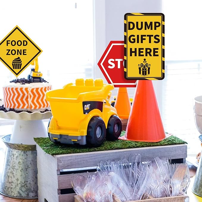 12 Pcs Construction Party Decor Sign, Building Sign Party Decoration, Craft Building Theme Party Signs, Warning Traffic Road Area Signs, Boys Kids Birthday Building Party Supplies