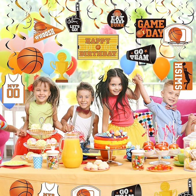Sumind 30 Ct Basketball Hanging Swirl Decorations Basketball Sports Themed Sports Cutouts Whirls Favors for Birthday Photo Props Party Supplies Classroom Competition Decoration