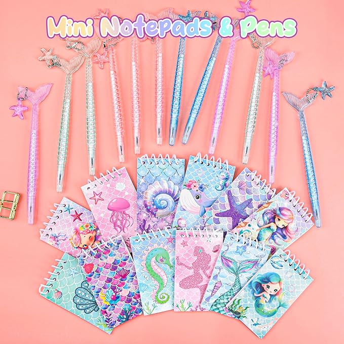 Party Favors for Kids: Mermaid Theme Goodie Bags Stuffers Birthday Party Supplies, Bracelets, Necklaces, Stampers, Notepads, Stickers, Gel Pens, Gift Bags Serves 12 Girls Birthday Party Decorations