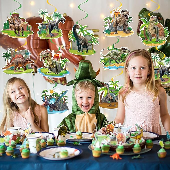 40Pcs Dinosaur Hanging Swirl Decorations, Cute Dinosaur Birthday Party Ceiling Hanging Swirls Dino Foil Swirls Streamers for Dino Themed Birthday Baby Shower Party Decor Supplies