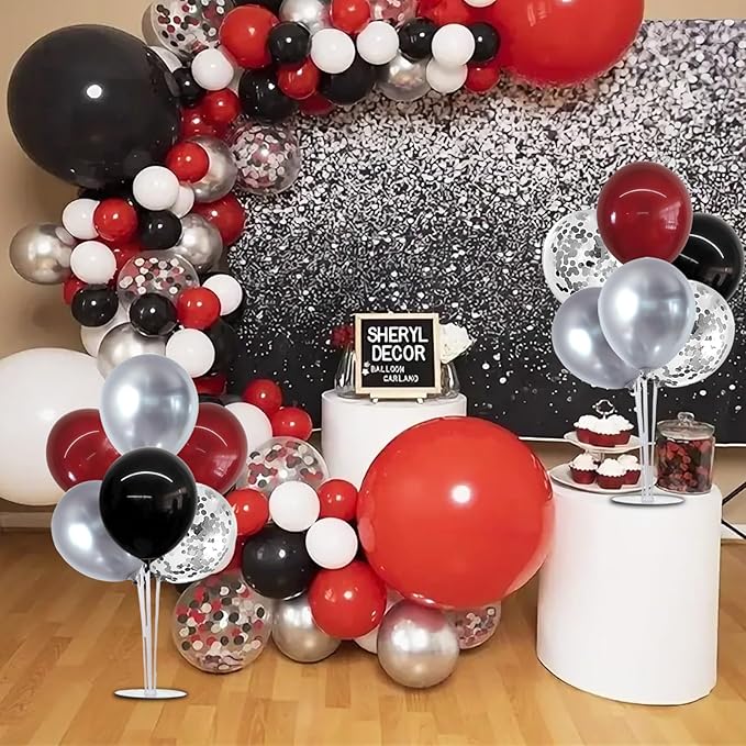 TONIFUL 4 Set Burgundy Red Black Silver Balloon Stand Centerpiece Table Decorations for Graduation Decoration 2026,Christmas Party Decoration,Casino,Halloween,New Year,Anniversary,Birthday Decorations