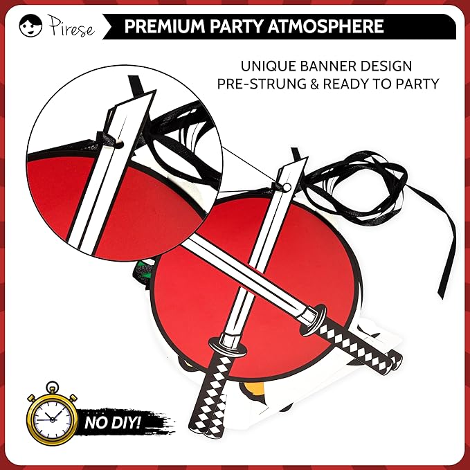 Pirese Ninja Birthday Party Decorations Kit – Japanese Ninja Birthday Banner, Ninja Party Supplies, Ninja Balloons, Martial Arts & Ninja Warrior Party Decor, Mortal Kombat Theme