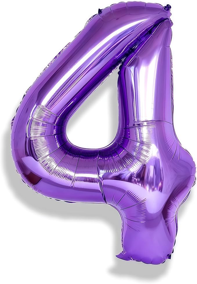 40 Inch Number Balloons 4 for Kids, Large Purple Number Balloon with Foil Helium for Girls Women 40 Years Old 4th Birthday Party Decorations Anniversary Graduation Party Decoration Supplies