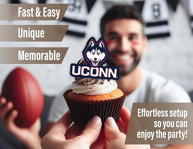 UConn Cupcake Topper Party Supplies for University of Connecticut Football, Birthday, Graduation Party Decorations (24 Pieces) (UCONN Huskies)