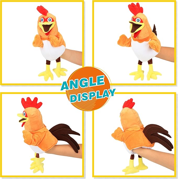 Easfan Chicken Hand Puppet Plush Animal Toy with Movable Mouth for Role Play Storytelling Preschool Teaching Birthday Gifts for Kids Boys Girls, 11''