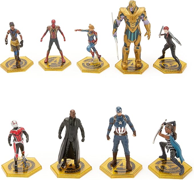 Disney Store Official Marvel Mega Figure Set- 17 Fully Sculpted Figurines - Includes Spiderman, Iron Man, Captain America, & More - Perfect Marvel Gift for Fans of Toy Figures & Playsets