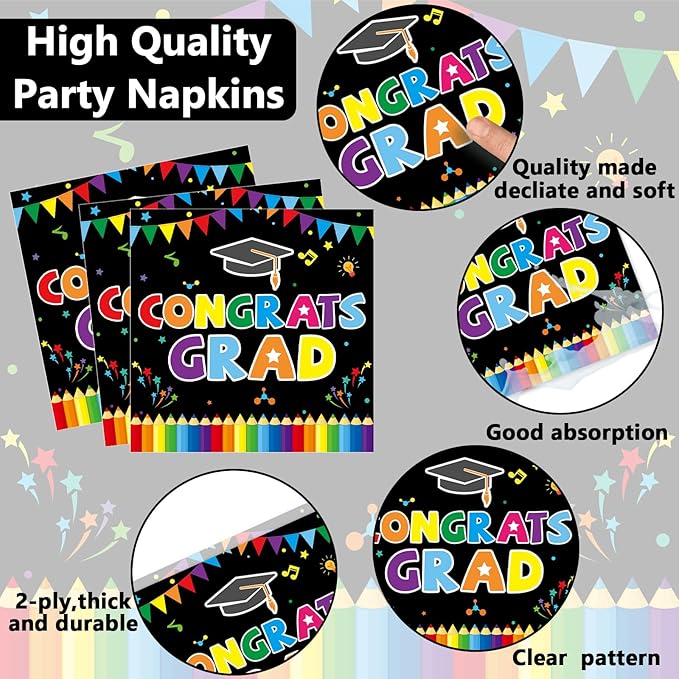 96 Pieces 5th Grade Graduation Party Supplies for 24 Guests Fifth Grade Tableware Plates Napkins Graduation Dinnerware Table Decorations for Classroom 5th Graduation Congrats Grad Party Favors