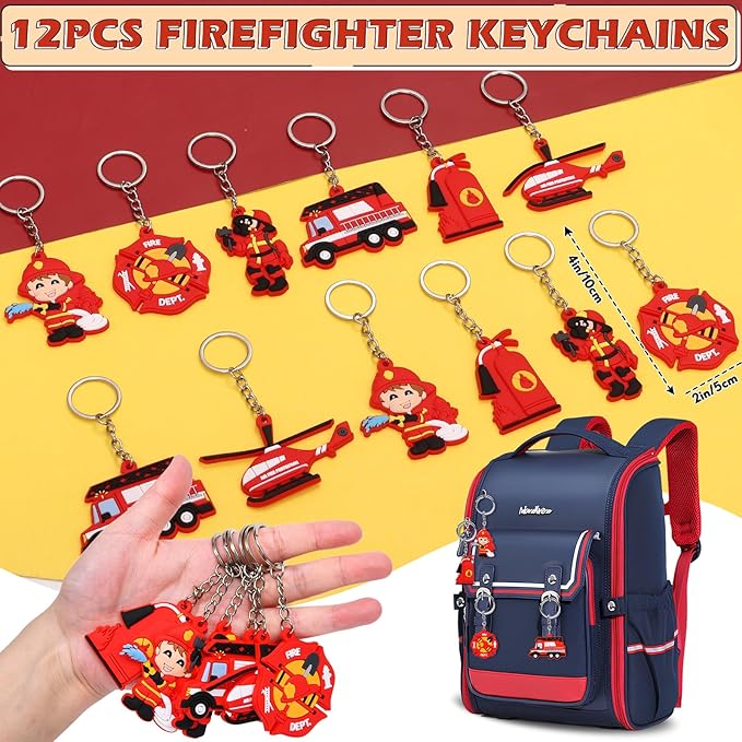 98 Firefighter Party Favors Fire Truck Birthday Decorations Straw Bubble Slap Bracelet Keychain Sticker Kid Boy Toy Accessories Fireman Party Supplies Gift Prize Goodie Bag Stuffers