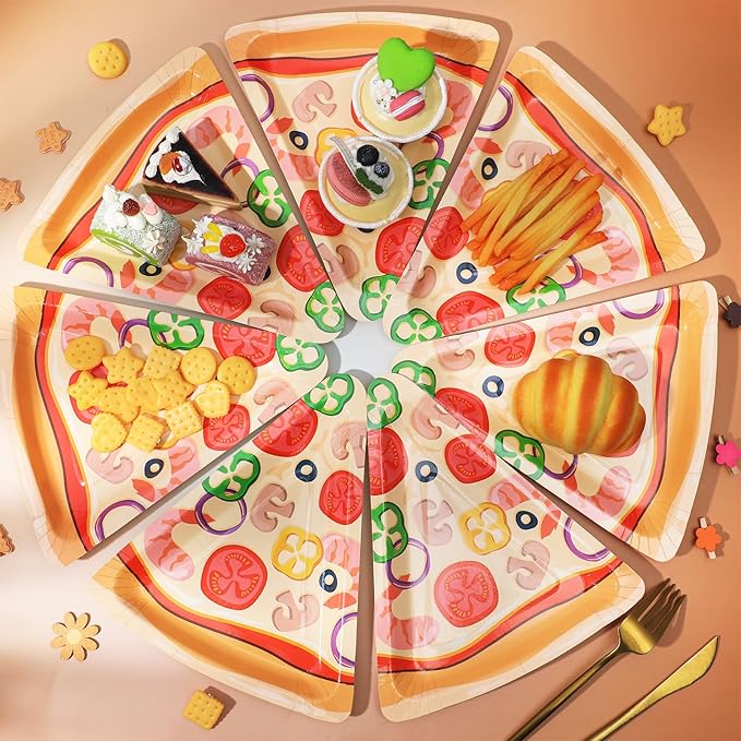 100Pcs Pizza Party Paper Plates Pizza Birthday Party Decorations Pizzas Tableware Dinnerware Set Italian Pizzas Dessert Plate for Picnics Birthday Baby Shower Parties Favor Supplies