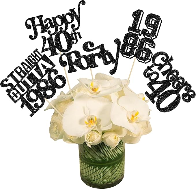 Gyufise 15Pcs Happy 40th Birthday Centerpiece Sticks Forty Straight Outta 1986 Table Flower Centerpieces Sticks Cheers to 40 Decorations for 40th Birthday Party Supplies Black