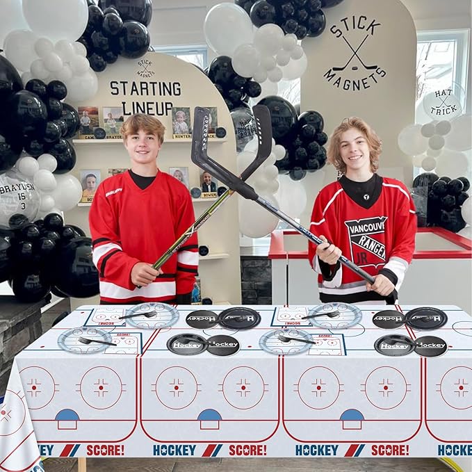Hockey Birthday Decorations - 81Pcs Ice Hockey Tableware, Disposable Hockey Theme Plates, Napkins, Tablecloth for Kids Fans Sports Hockey Birthday Party Supplies, Serve 20