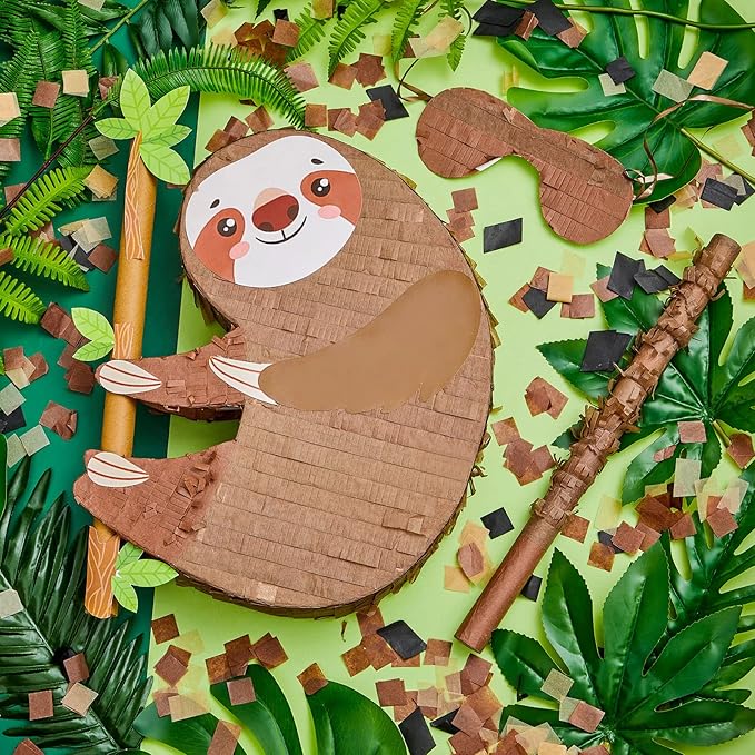 Sloth Piñatas for Birthday Party Animal Piñata with Stick, Blindfold, Confetti for Adults Birthday Baby Shower Party Supplies